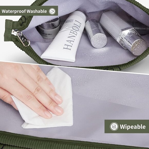 WLLWOO Makeup Bag-2pcs Smile Face Corduroy Cosmetic Bag Zipper Interior Waterpro - Picture 5 of 9